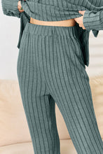 Load image into Gallery viewer, Ribbed Drawstring Hood Top and Straight Pants Set
