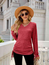 Load image into Gallery viewer, Drawstring V-Neck Long Sleeve Top
