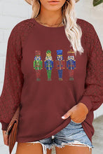 Load image into Gallery viewer, Plus Size Waffle-Knit Sequin Nutcracker Lace Detail Sweatshirt
