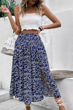 Load image into Gallery viewer, Blue Ditsy Floral Slit High Waist Skirt
