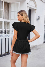 Load image into Gallery viewer, Buttoned V-Neck Ruffle Trim Top
