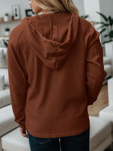 Load image into Gallery viewer, Waffle-Knit Drawstring Quarter Button Hoodie

