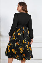 Load image into Gallery viewer, Plus Size Floral Print Tie Belt V-Neck Midi Dress
