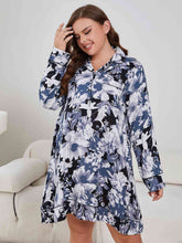 Load image into Gallery viewer, Plus Size Floral Lapel Collar Long Sleeve Night Dress
