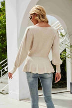 Load image into Gallery viewer, Ribbed Round Neck Lantern Sleeve Sweater
