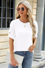 Load image into Gallery viewer, Round Neck Buttoned Short Sleeve Top
