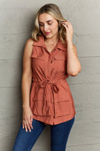 Load image into Gallery viewer, Brick Red Sleeveless Collared Button Down Top
