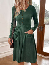 Load image into Gallery viewer, Decorative Button Pocketed Round Neck Dress
