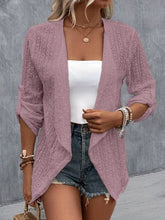 Load image into Gallery viewer, Eyelet Roll-Tab Sleeve Cardigan
