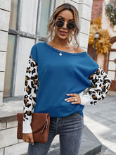 Load image into Gallery viewer, Leopard Round Neck Dropped Shoulder Sweater
