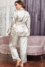 Load image into Gallery viewer, Plus Size Floral Belted Robe and Pants Pajama Set
