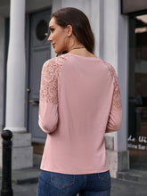 Load image into Gallery viewer, Pink Lace Trim Round Neck Raglan Sleeve Top
