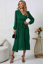 Load image into Gallery viewer, V-Neck Long Sleeve Tie Waist Midi Dress

