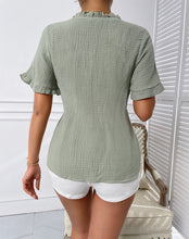 Load image into Gallery viewer, V-Neck Frill Trim Flounce Sleeve Top
