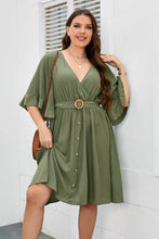 Load image into Gallery viewer, Plus Size Green Surplice Neck Half Sleeve Dress
