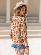 Load image into Gallery viewer, Floral V-Neck Spliced Lace Blouse
