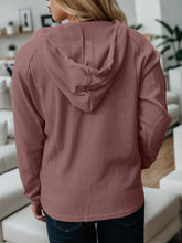 Load image into Gallery viewer, Waffle-Knit Drawstring Quarter Button Hoodie
