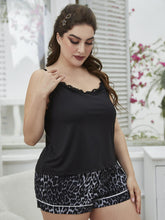 Load image into Gallery viewer, Plus Size Lace Trim Scoop Neck Cami and Printed Pajama Set
