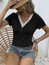 Load image into Gallery viewer, Lace Trim V-Neck Short Sleeve Blouse

