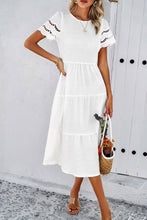 Load image into Gallery viewer, Smocked Round Neck Short Sleeve Midi Dress
