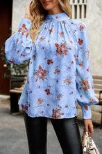 Load image into Gallery viewer, Floral Print Mock Neck Lantern Sleeve Blouse
