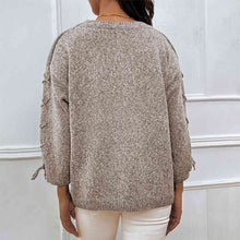 Load image into Gallery viewer, Lace-Up Long Sleeve Round Neck Sweater
