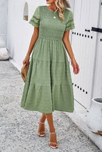 Load image into Gallery viewer, Smocked Round Neck Short Sleeve Midi Dress
