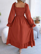 Load image into Gallery viewer, Smocked Square Neck Flounce Sleeve Dress
