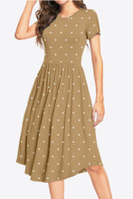 Load image into Gallery viewer, Polka Dot Print Round Neck Short Sleeve Dress with Pockets

