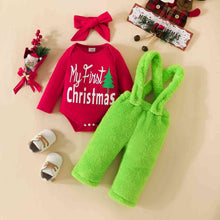 Load image into Gallery viewer, MY FIRST CHRISTMAS Graphic Bodysuit and Overalls Set
