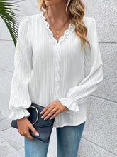 Load image into Gallery viewer, V-Neck Lace Detail Flounce Sleeve Blouse
