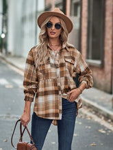 Load image into Gallery viewer, Plaid Button Up Dropped Shoulder Shirt
