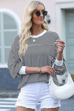 Load image into Gallery viewer, Striped Round Neck Dropped Shoulder Sweatshirt

