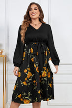 Load image into Gallery viewer, Plus Size Floral Print Tie Belt V-Neck Midi Dress
