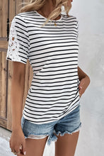 Load image into Gallery viewer, Striped Spliced Lace Round Neck Tee
