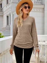 Load image into Gallery viewer, Drawstring V-Neck Long Sleeve Top

