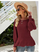 Load image into Gallery viewer, Ribbed Round Neck Lantern Sleeve Sweater
