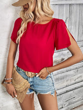 Load image into Gallery viewer, Round Neck Slit Short Sleeve Top
